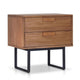 Pio Bedside Nightstand | 2 Drawers | Chestnut Brown | Gray Metal Legs