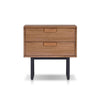 Pio Bedside Nightstand | 2 Drawers | Chestnut Brown | Gray Metal Legs