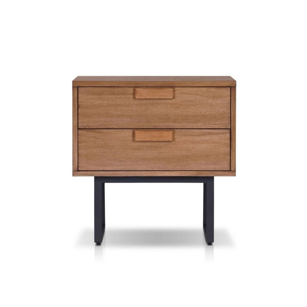 Pio Bedside Nightstand | 2 Drawers | Chestnut Brown | Gray Metal Legs