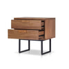 Pio Bedside Nightstand | 2 Drawers | Chestnut Brown | Gray Metal Legs