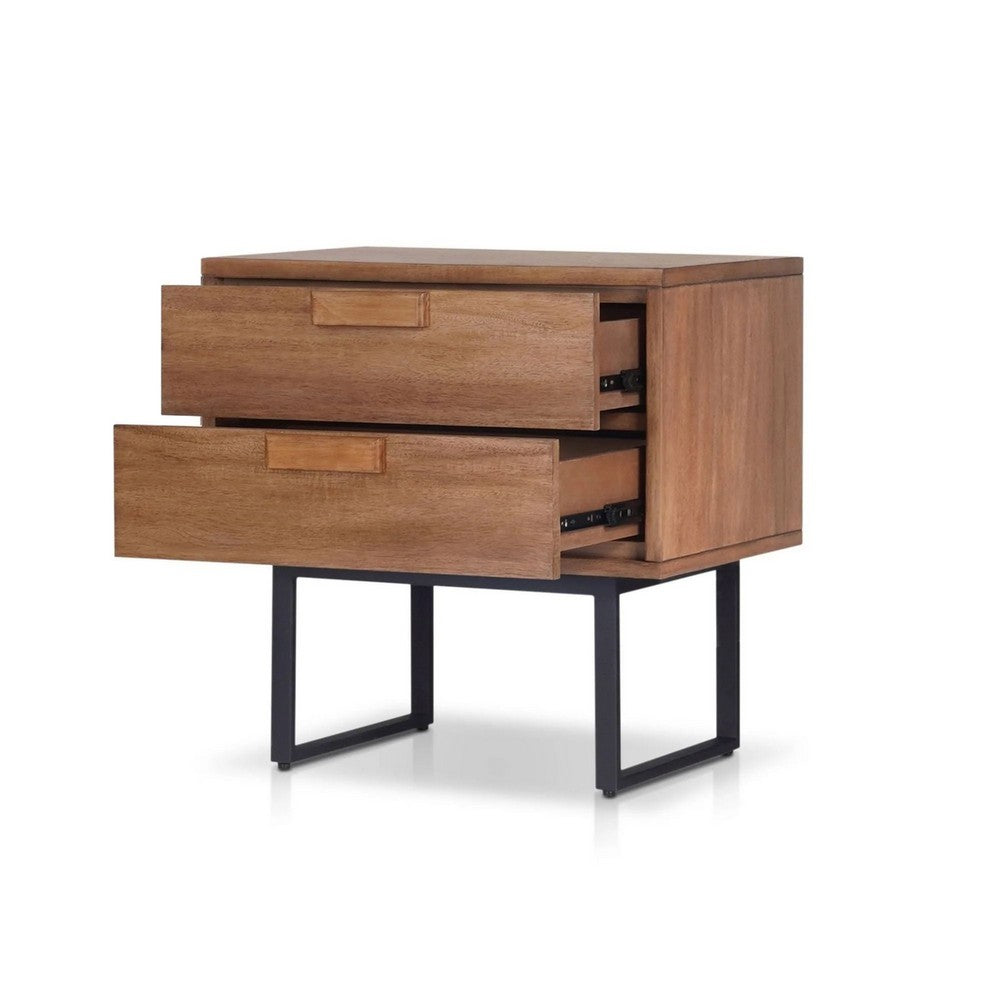Pio Bedside Nightstand | 2 Drawers | Chestnut Brown | Gray Metal Legs