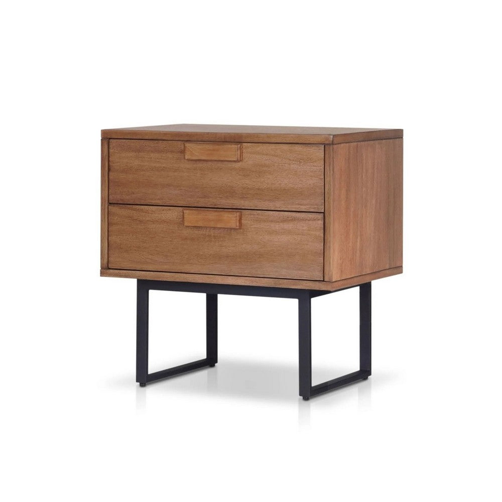 Pio Bedside Nightstand | 2 Drawers | Chestnut Brown | Gray Metal Legs