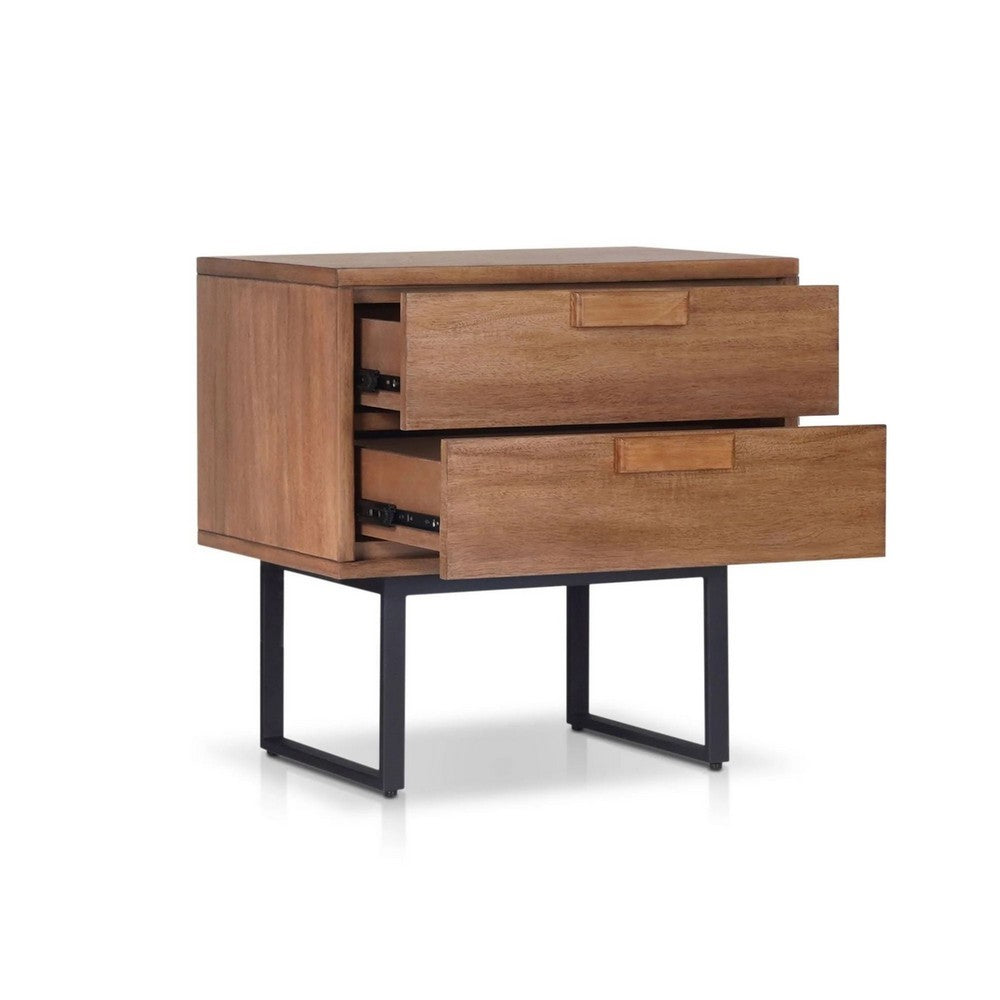 Pio Bedside Nightstand | 2 Drawers | Chestnut Brown | Gray Metal Legs