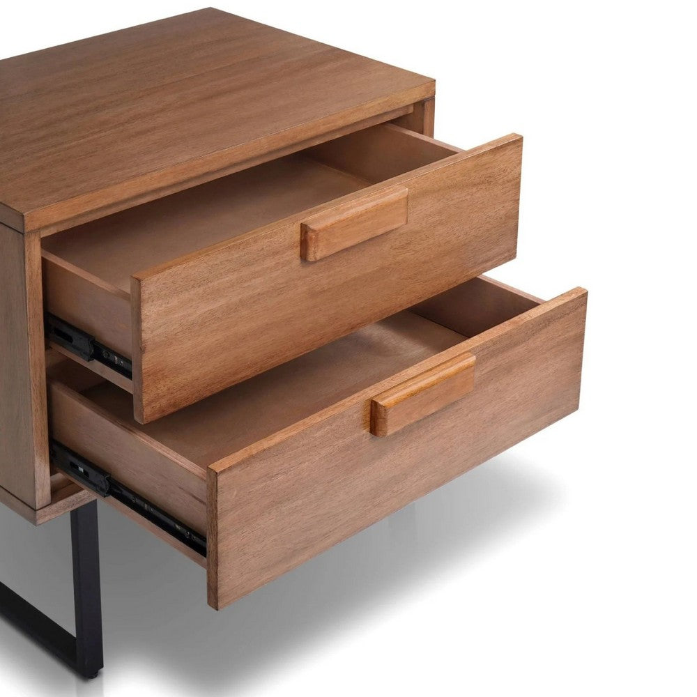 Pio Bedside Nightstand | 2 Drawers | Chestnut Brown | Gray Metal Legs