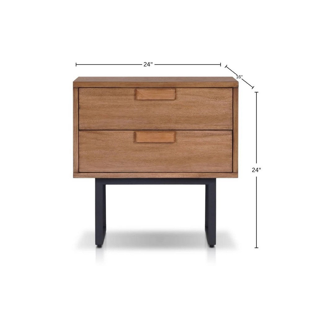 Pio Bedside Nightstand | 2 Drawers | Chestnut Brown | Gray Metal Legs