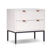 Lio Modern Nightstand with 2 Drawers | Gray Metal Legs | Glam White