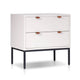 Lio Modern Nightstand with 2 Drawers | Gray Metal Legs | Glam White