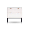 Lio Modern Nightstand with 2 Drawers | Gray Metal Legs | Glam White