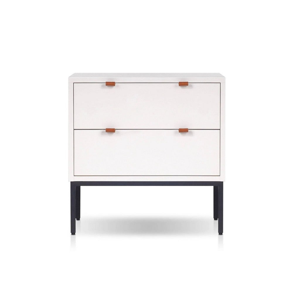Lio Modern Nightstand with 2 Drawers | Gray Metal Legs | Glam White