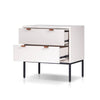 Lio Modern Nightstand with 2 Drawers | Gray Metal Legs | Glam White