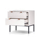 Lio Modern Nightstand with 2 Drawers | Gray Metal Legs | Glam White