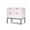 Lio Modern Nightstand with 2 Drawers | Gray Metal Legs | Glam White