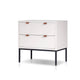 Lio Modern Nightstand with 2 Drawers | Gray Metal Legs | Glam White