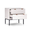 Lio Modern Nightstand with 2 Drawers | Gray Metal Legs | Glam White