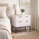 Lio Modern Nightstand with 2 Drawers | Gray Metal Legs | Glam White