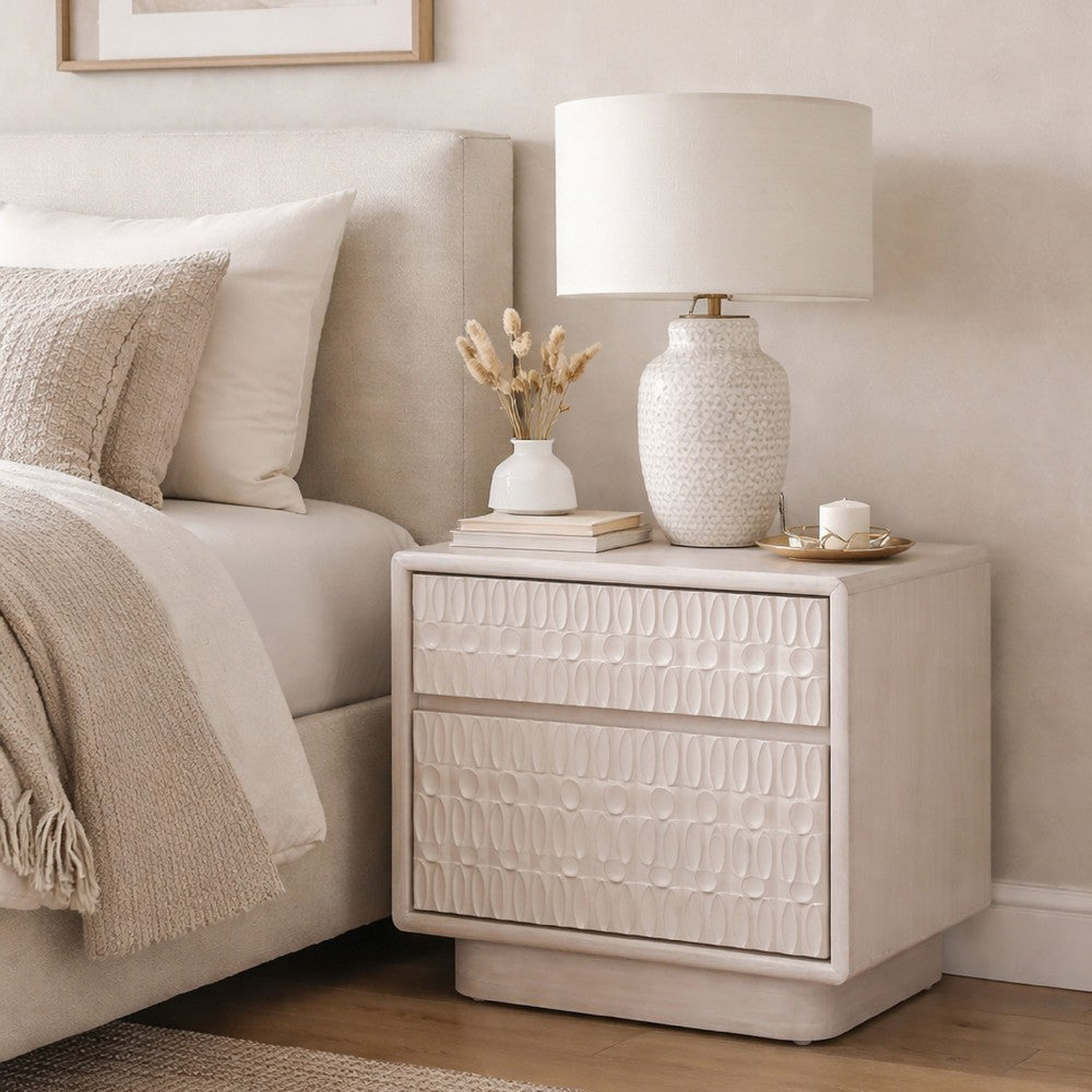Lya Nightstand | 2 Soft Close Drawers | Contemporary Whitewash