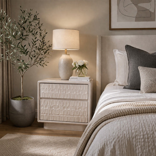 Lya Nightstand | 2 Soft Close Drawers | Contemporary Whitewash