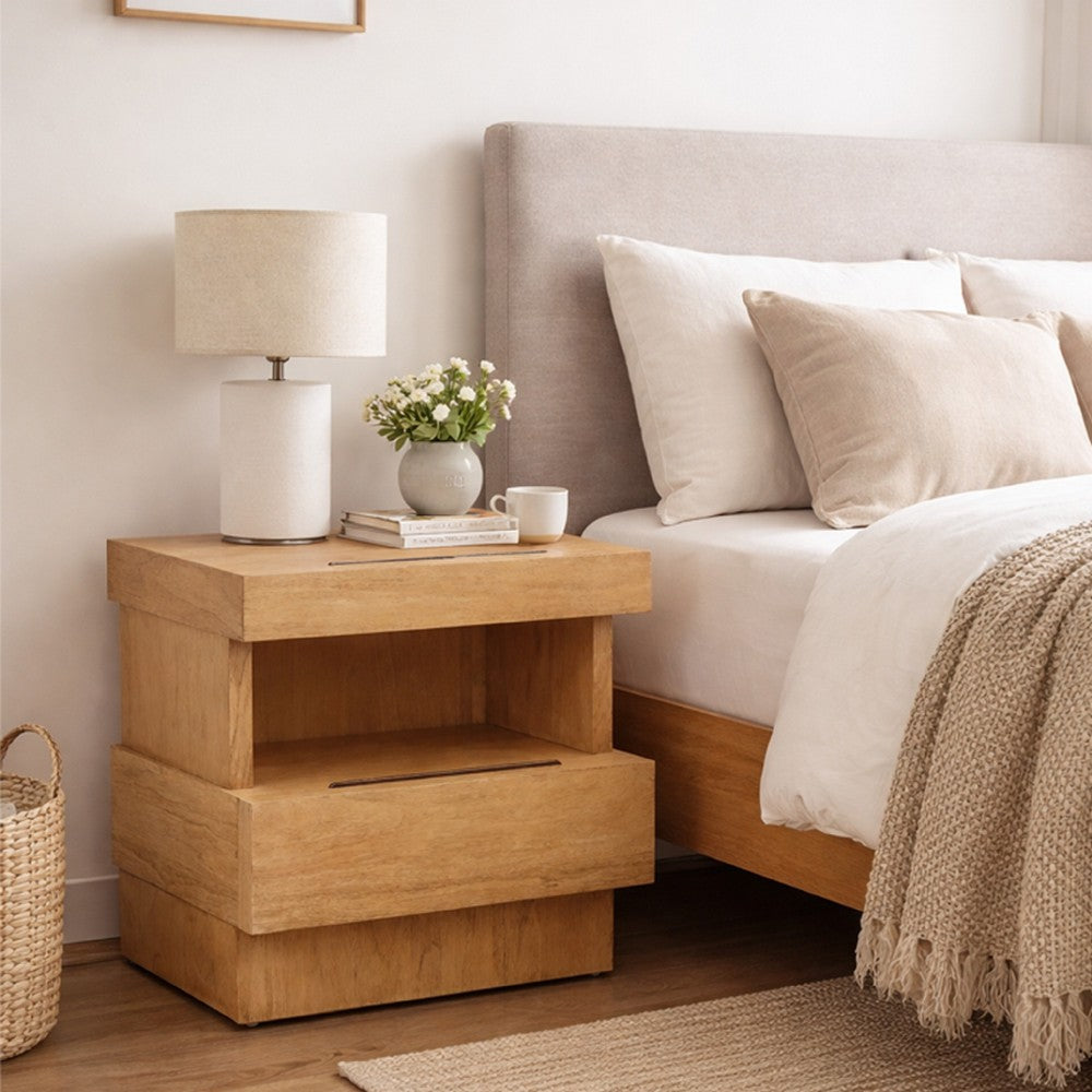 Koa Nightstand | 1 Drawer and Fixed Shelf | Modern Oak Brown