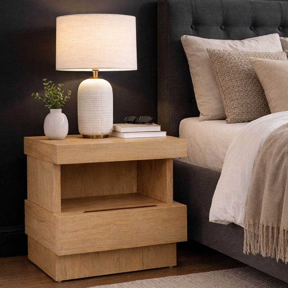 Koa Nightstand | 1 Drawer and Fixed Shelf | Modern Oak Brown