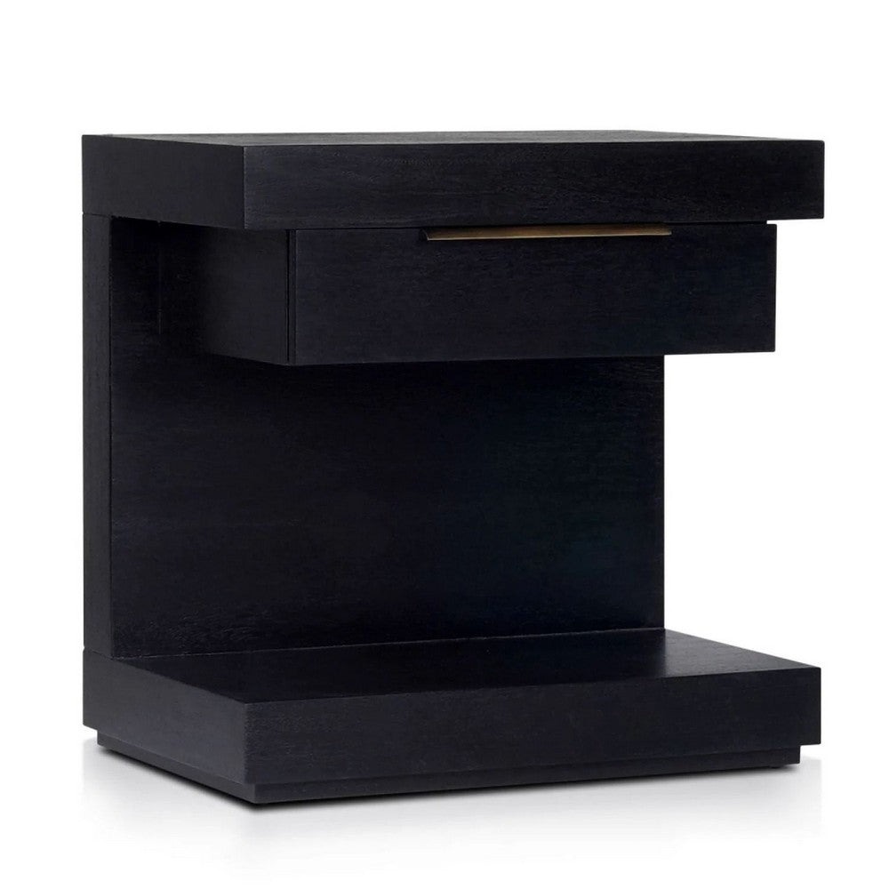 Joa Nightstand | 1 Drawer and Fixed Open Shelf | Modern Black