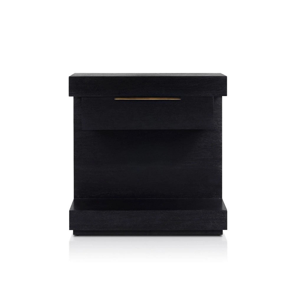 Joa Nightstand | 1 Drawer and Fixed Open Shelf | Modern Black