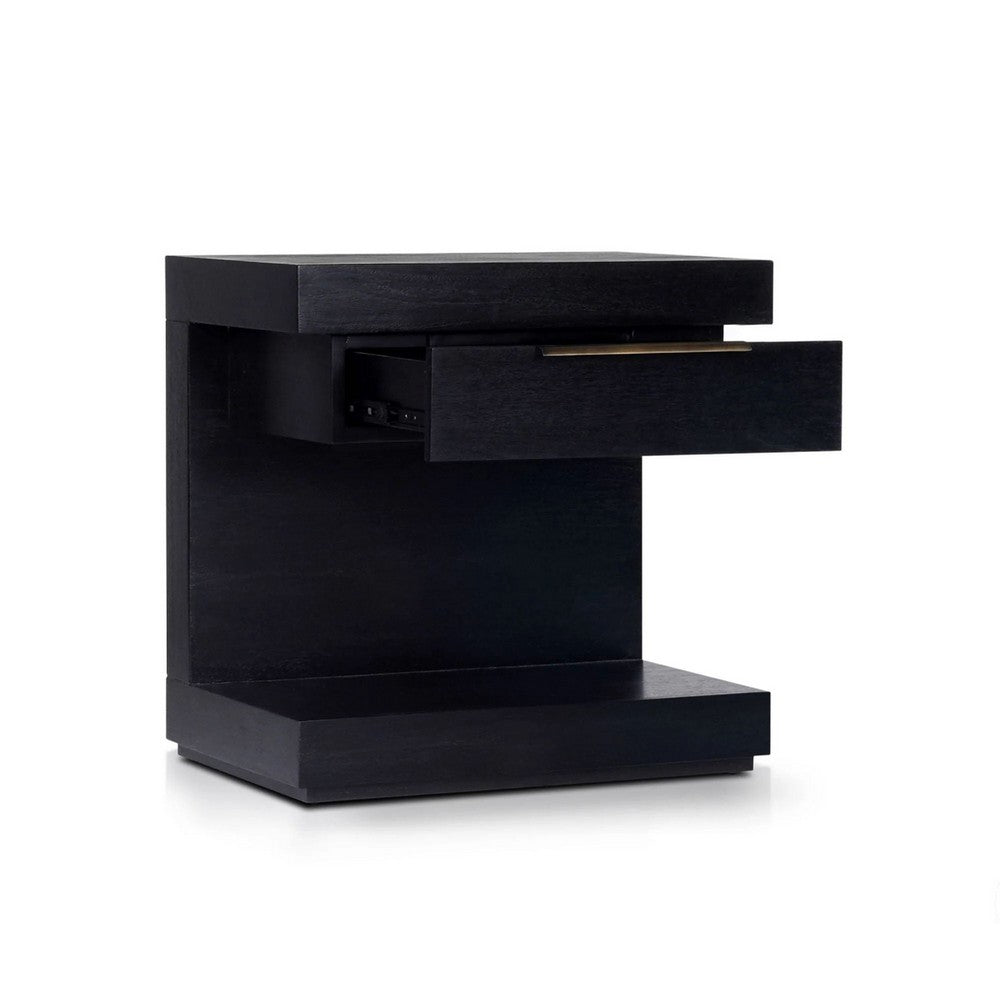 Joa Nightstand | 1 Drawer and Fixed Open Shelf | Modern Black
