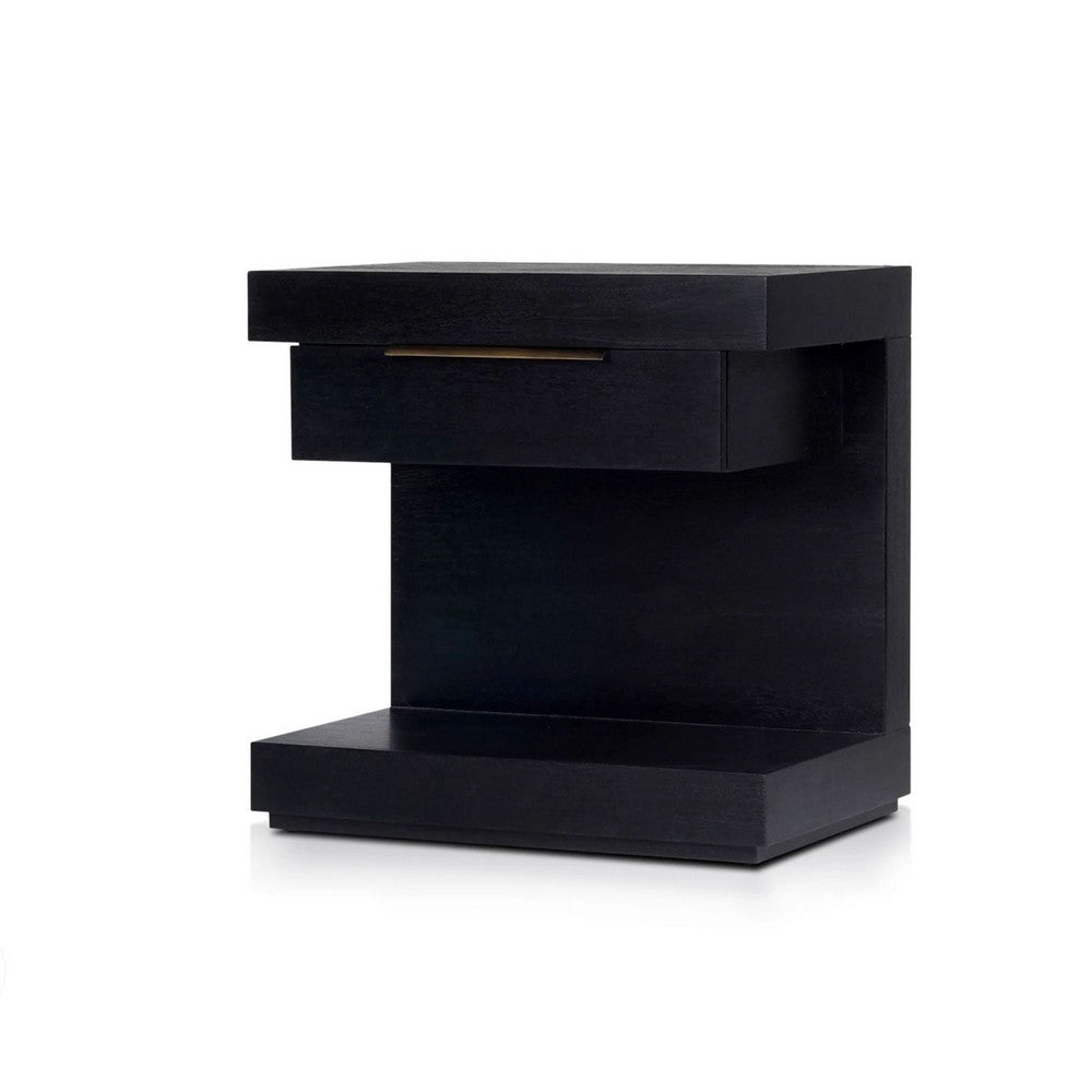 Joa Nightstand | 1 Drawer and Fixed Open Shelf | Modern Black