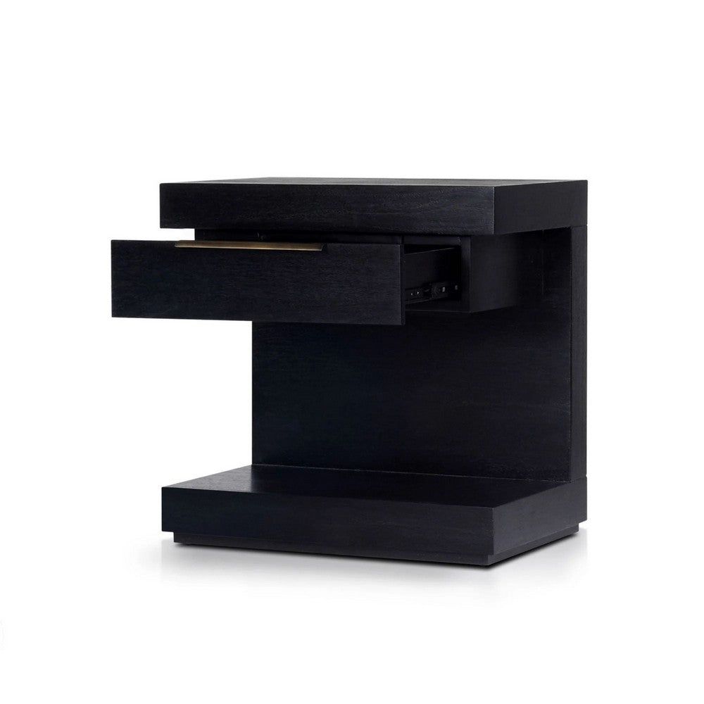 Joa Nightstand | 1 Drawer and Fixed Open Shelf | Modern Black