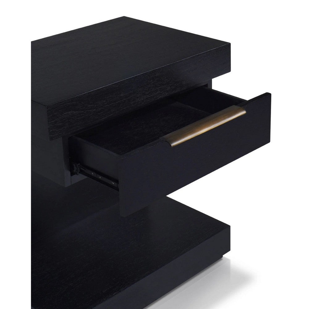Joa Nightstand | 1 Drawer and Fixed Open Shelf | Modern Black