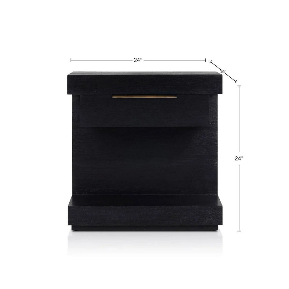 Joa Nightstand | 1 Drawer and Fixed Open Shelf | Modern Black