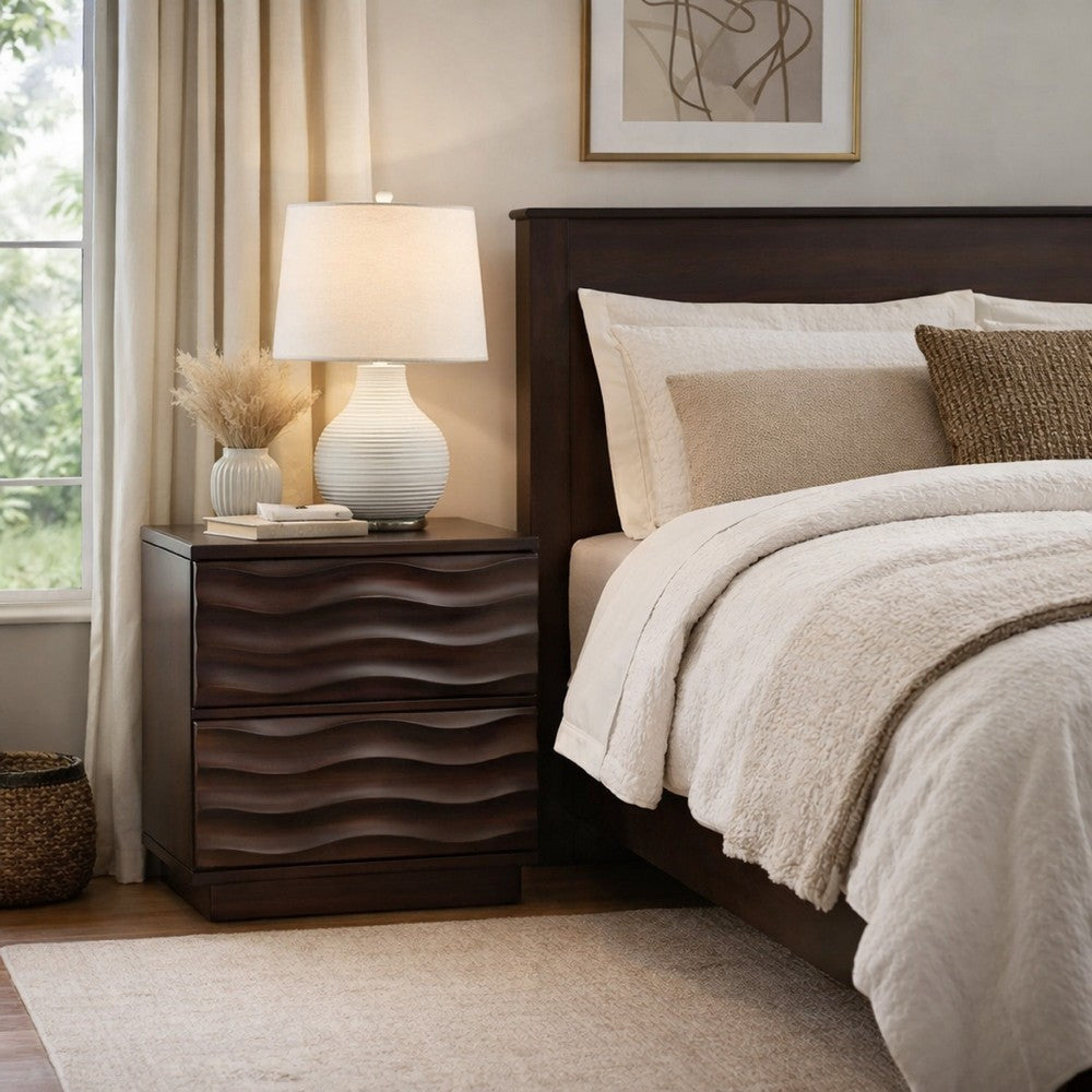 Roa Modern Nightstand | 2 Soft Closing Drawers | Antique Brown