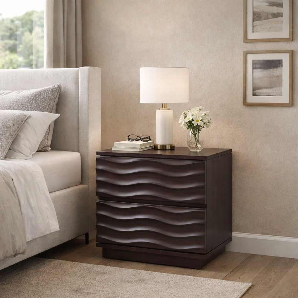 Roa Modern Nightstand | 2 Soft Closing Drawers | Antique Brown
