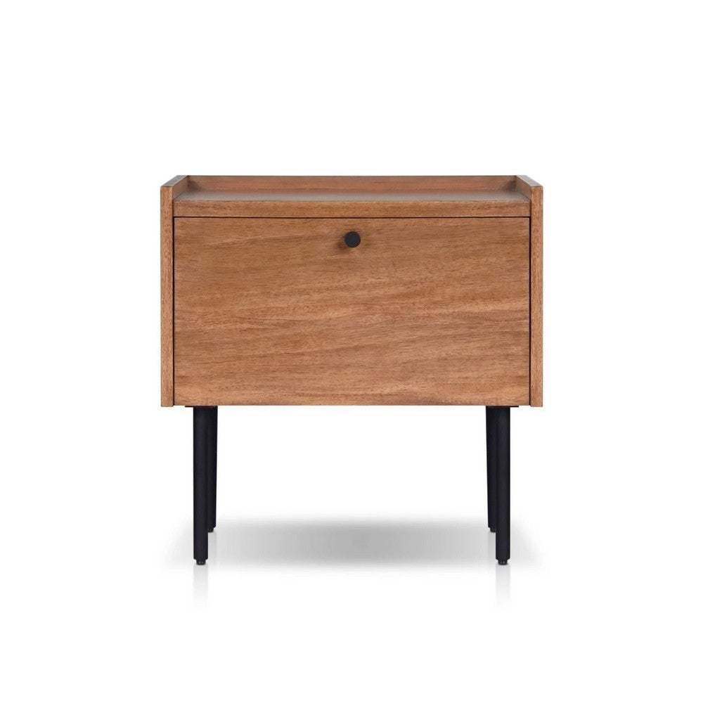 Noah Nightstand with 1 Drawer | Black Metal Legs | Chestnut Brown