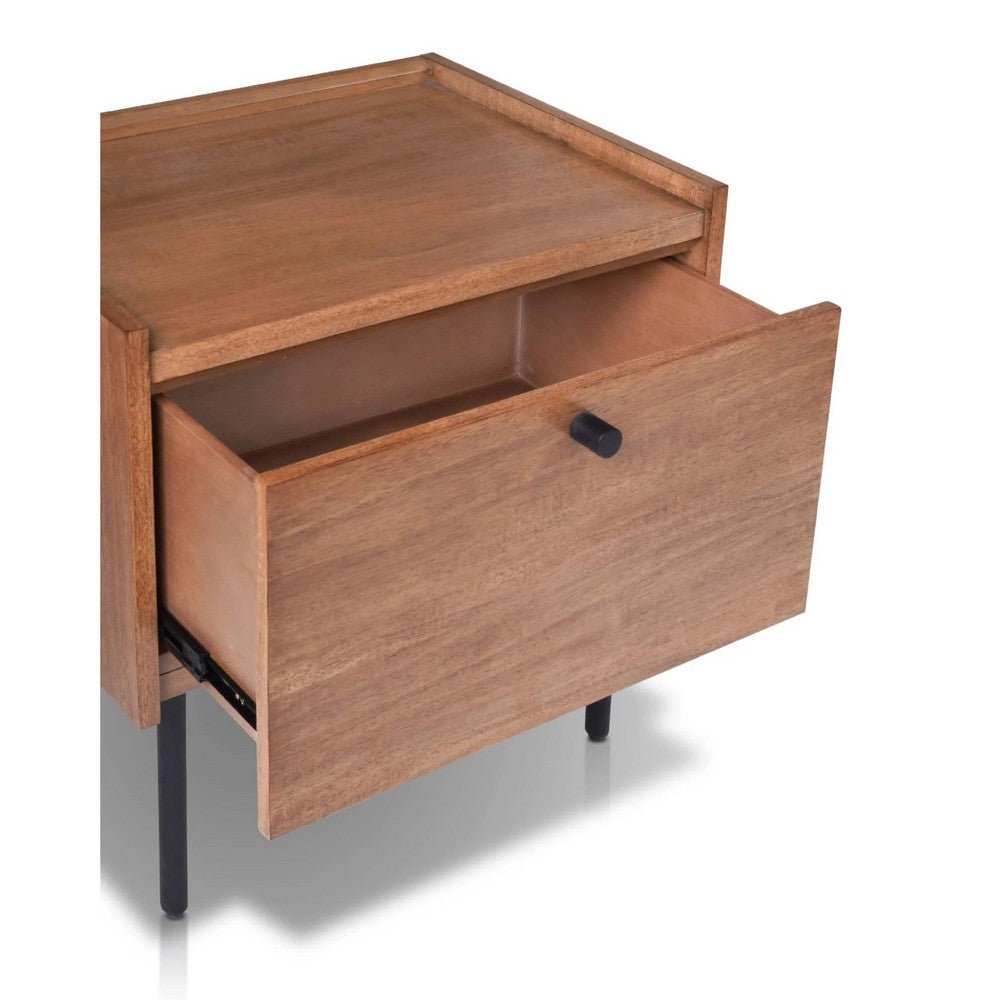 Noah Nightstand with 1 Drawer | Black Metal Legs | Chestnut Brown