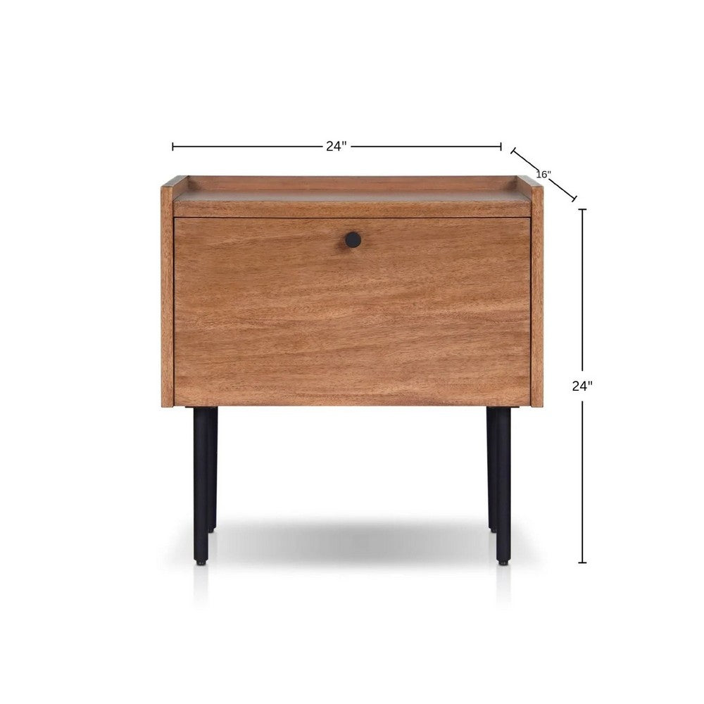 Noah Nightstand with 1 Drawer | Black Metal Legs | Chestnut Brown