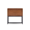 Rya Nightstand with 1 Drawer | Gray Metal Legs | Teak Brown