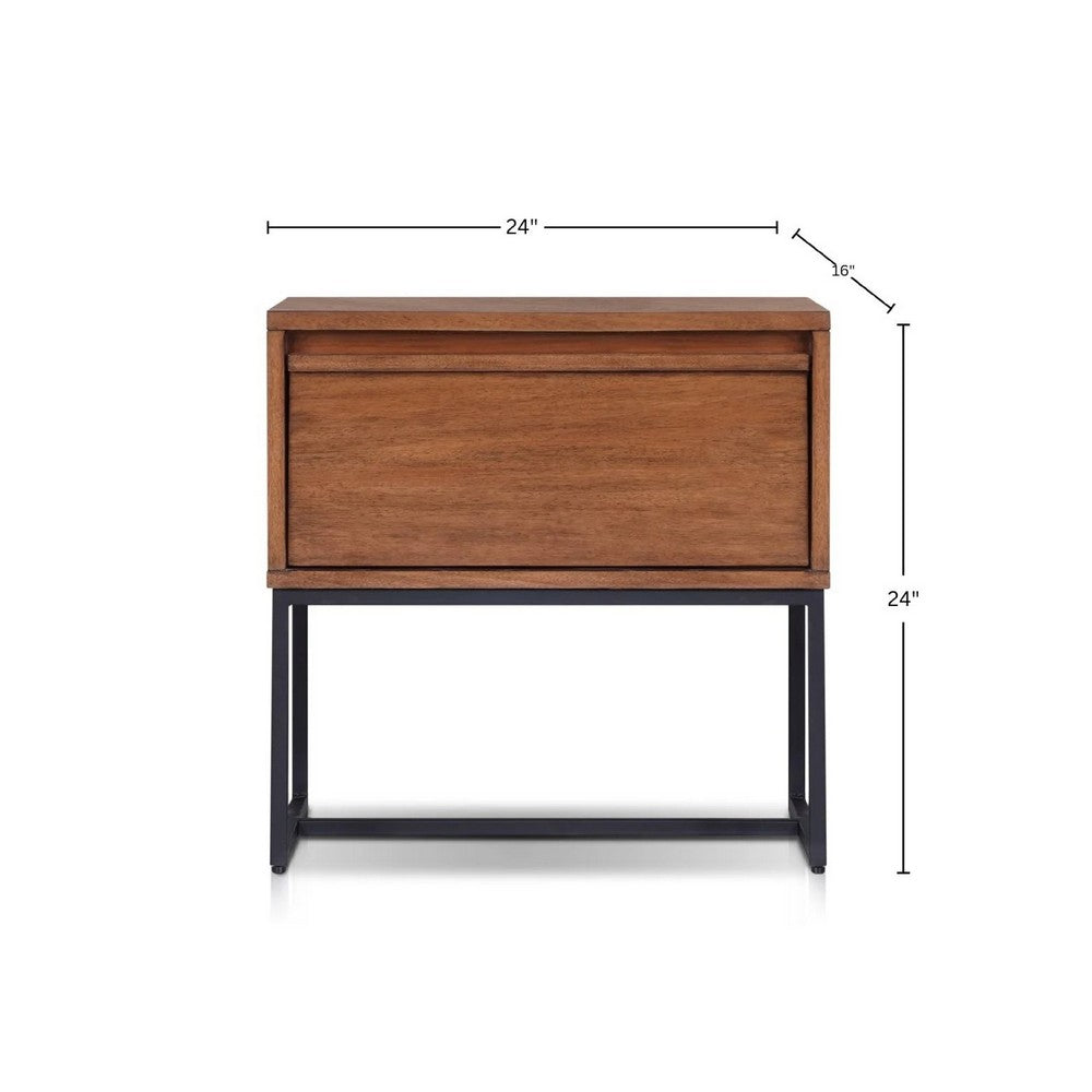 Rya Nightstand with 1 Drawer | Gray Metal Legs | Teak Brown