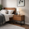 Rya Nightstand with 1 Drawer | Gray Metal Legs | Teak Brown