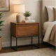 Rya Nightstand with 1 Drawer | Gray Metal Legs | Teak Brown