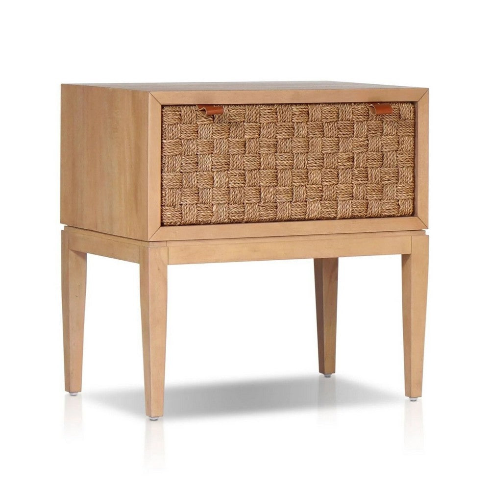 Rena Nightstand | 1 Drawer with Sea Grass Accent Front | Natural Brown