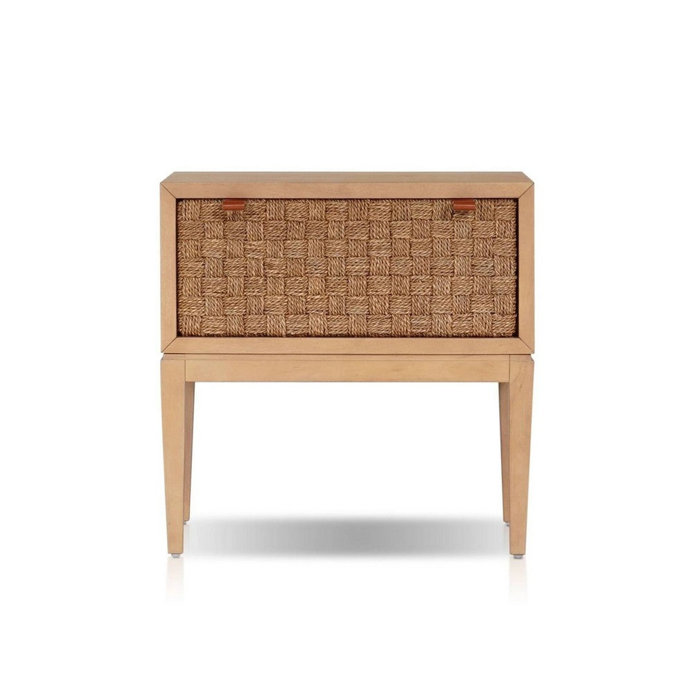 Rena Nightstand | 1 Drawer with Sea Grass Accent Front | Natural Brown