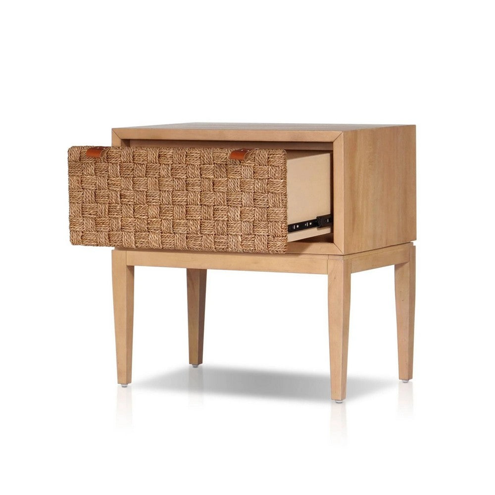 Rena Nightstand | 1 Drawer with Sea Grass Accent Front | Natural Brown