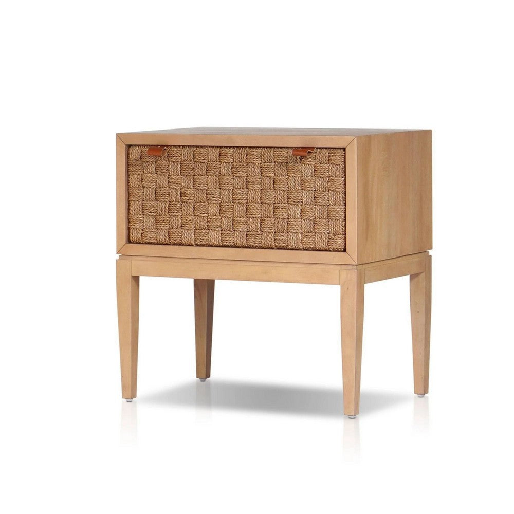 Rena Nightstand | 1 Drawer with Sea Grass Accent Front | Natural Brown