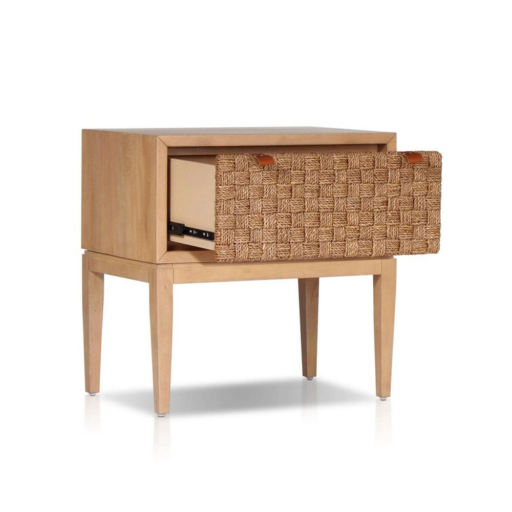 Rena Nightstand | 1 Drawer with Sea Grass Accent Front | Natural Brown
