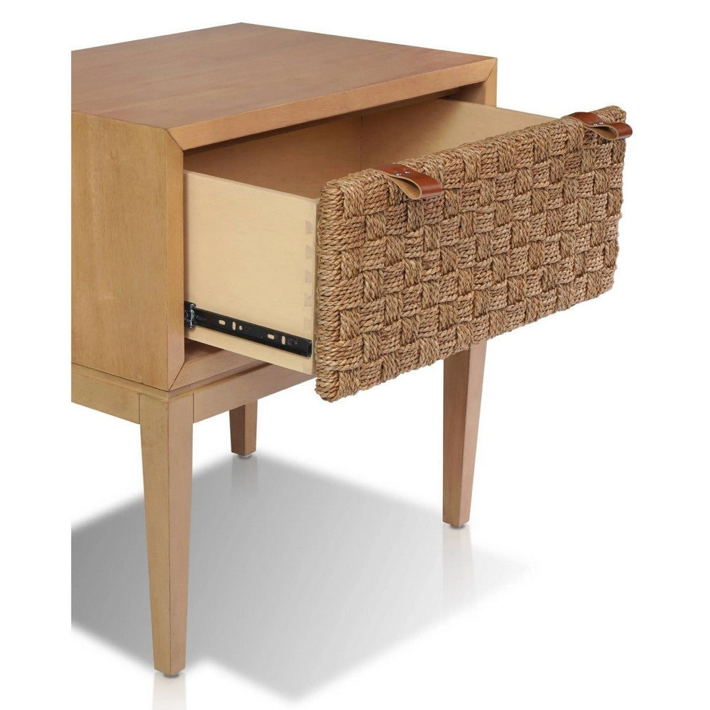 Rena Nightstand | 1 Drawer with Sea Grass Accent Front | Natural Brown