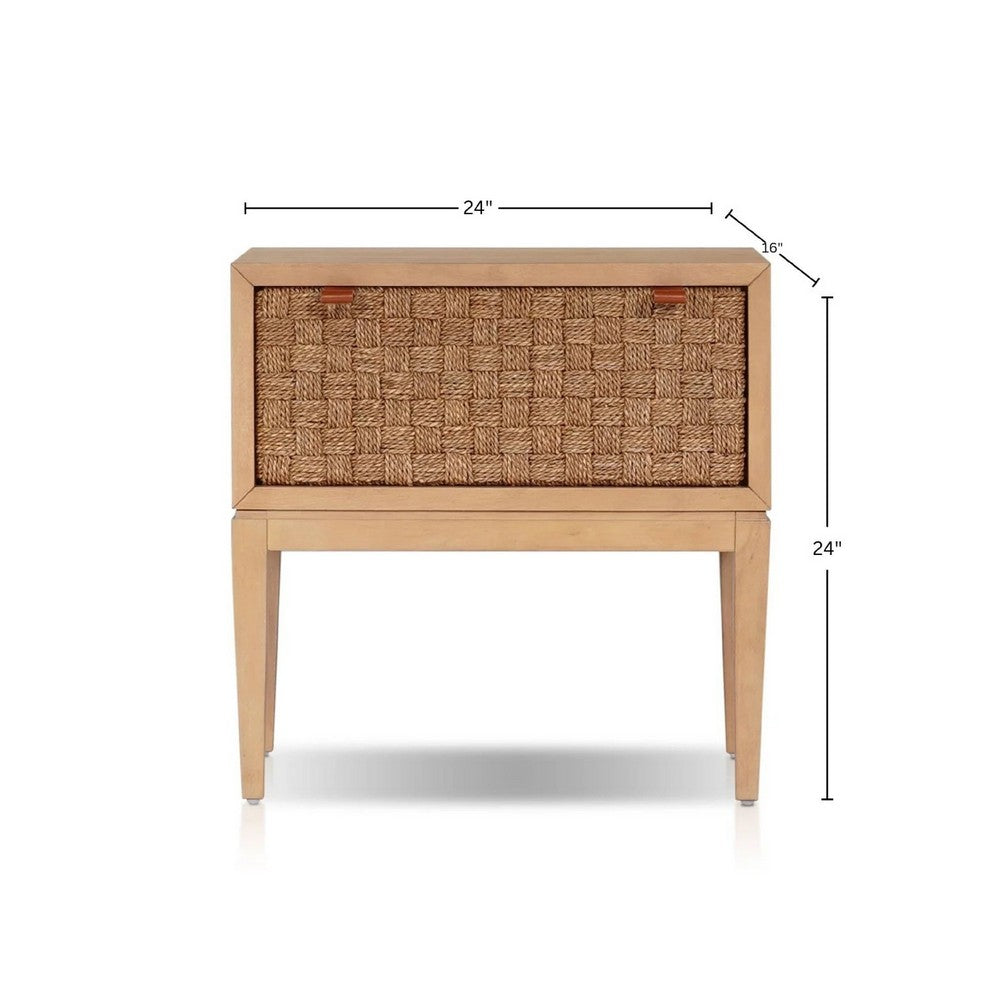 Rena Nightstand | 1 Drawer with Sea Grass Accent Front | Natural Brown