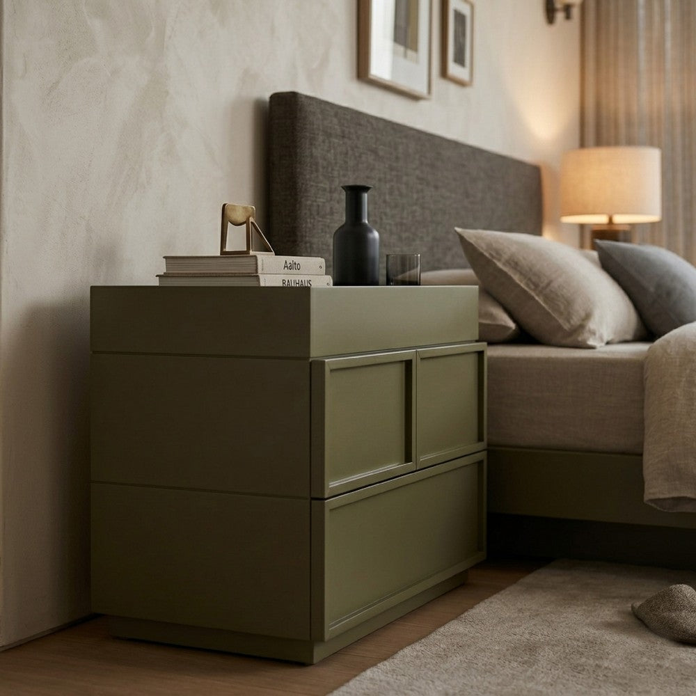 Sena Nightstand with Tray Top | 2 Soft Close Drawers | Olive Green