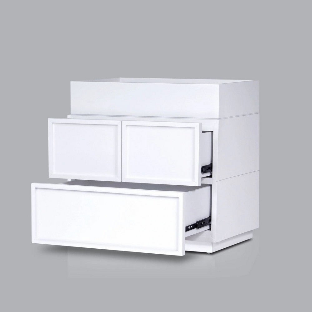 Sena Nightstand with Tray Top | 2 Soft Close Drawers | Glam White