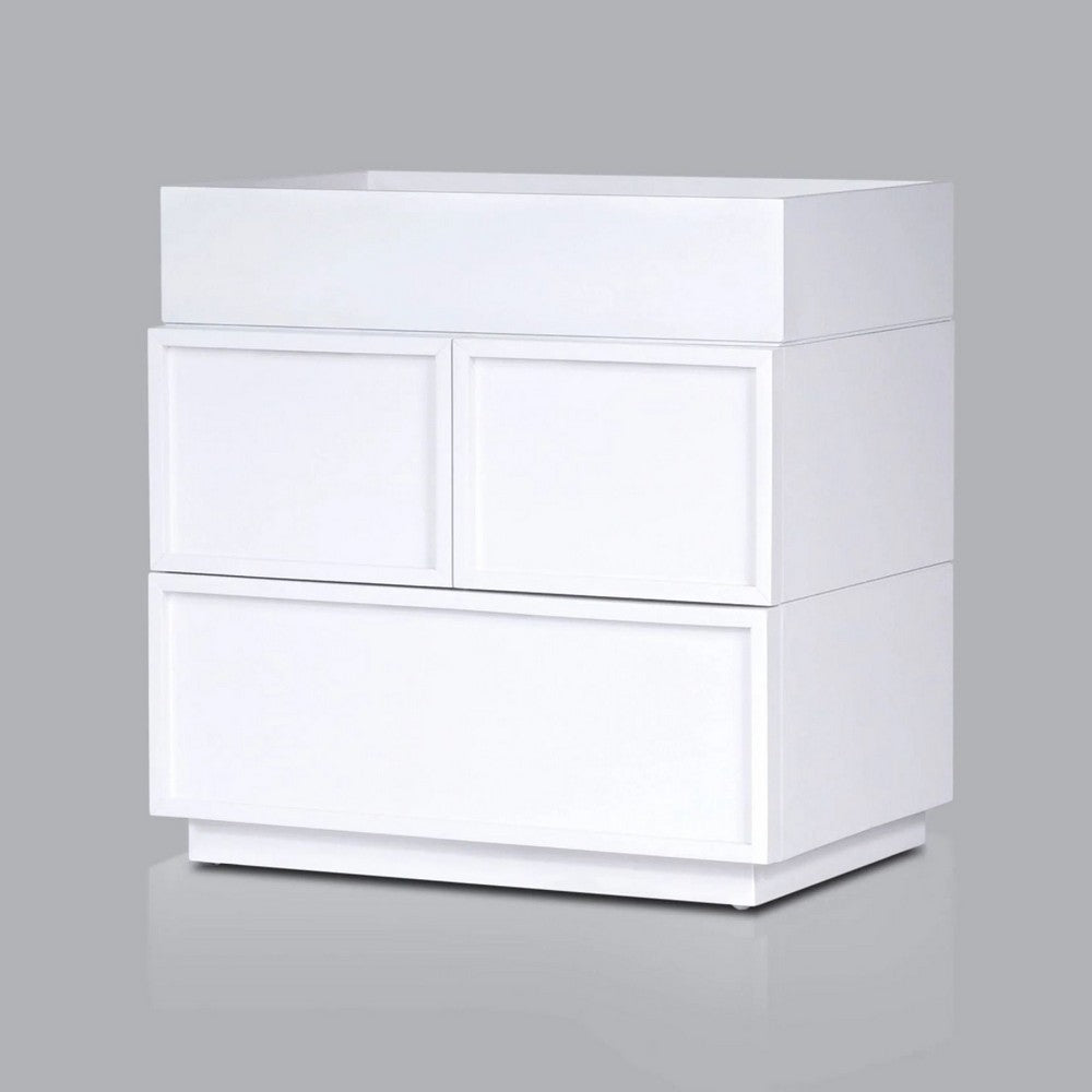 Sena Nightstand with Tray Top | 2 Soft Close Drawers | Glam White