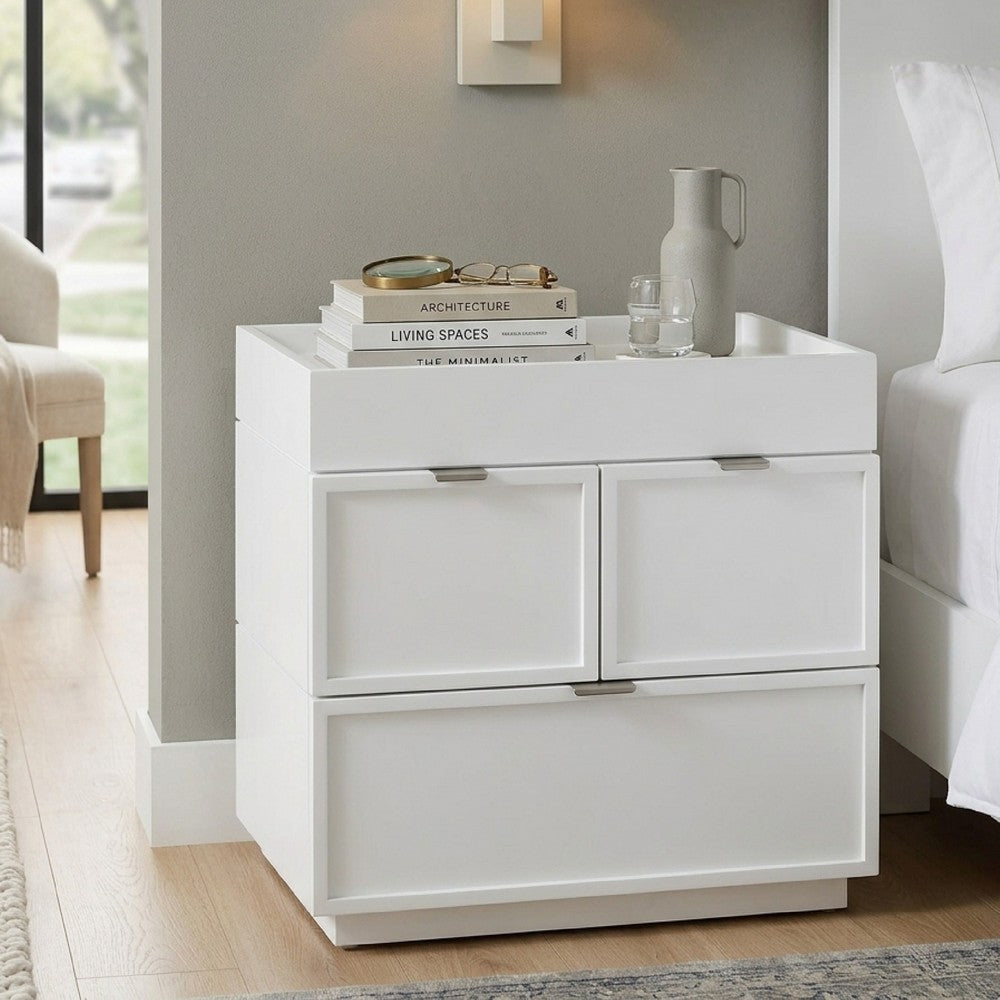 Sena Nightstand with Tray Top | 2 Soft Close Drawers | Glam White